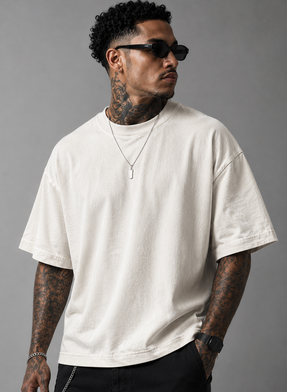 Texto alternativo:
Camiseta Heavy Oversized Boxy lisa Off wHite Unibutec vista frontal