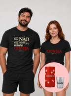 Kit Casal Só Não Encosta Na Minha Cerveja • Baby Look + Camiseta + Embalagem de Presente